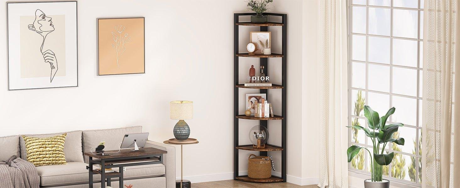 Westwood 6-Shelf Tall Corner Shelves, Large Storage Capacity Yet Space Saving-- The Ideal Corner Stand Shelf For Living Room, Home Office, Kitchen
