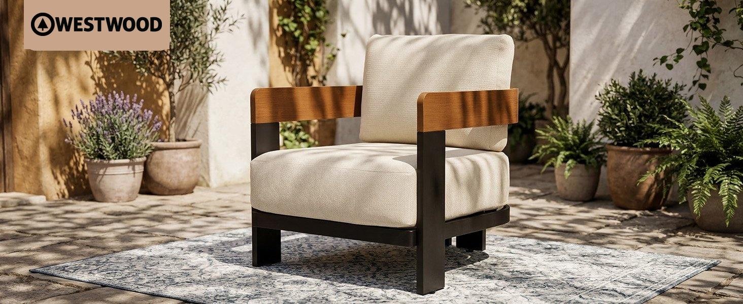 Outdoor Lounge Chair, Patio Armchair Club Chair With Cushions & Aluminum Frame