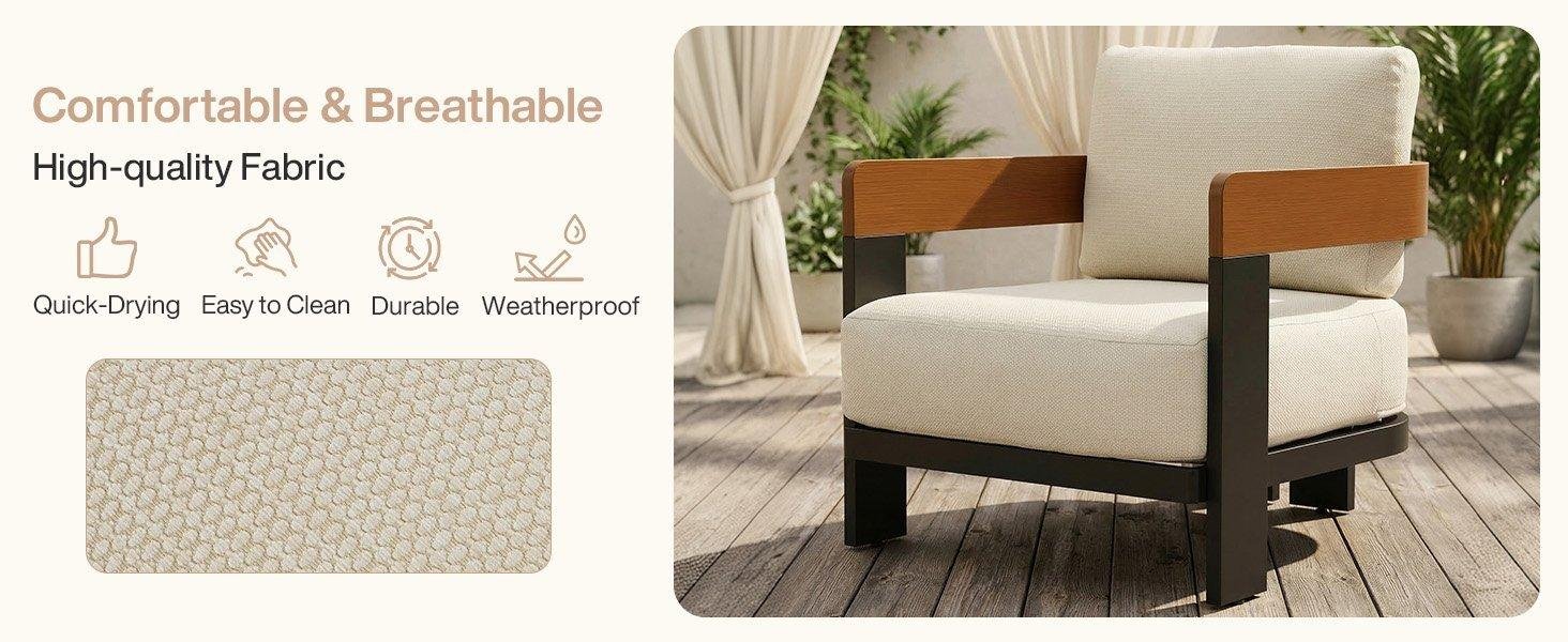 Outdoor Lounge Chair, Patio Armchair Club Chair With Cushions & Aluminum Frame