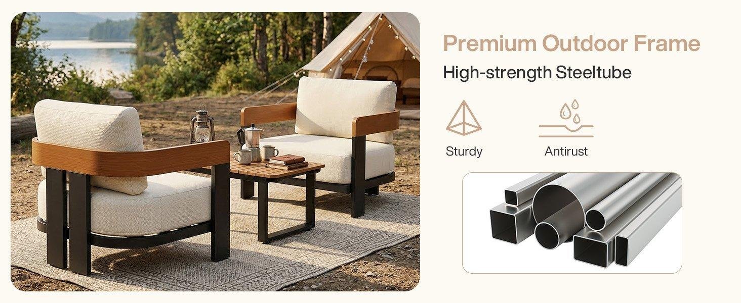 Outdoor Lounge Chair, Patio Armchair Club Chair With Cushions & Aluminum Frame
