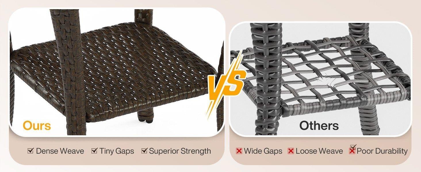 Outdoor Side Table, Rattan Wicker Table with Tempered Glass Top