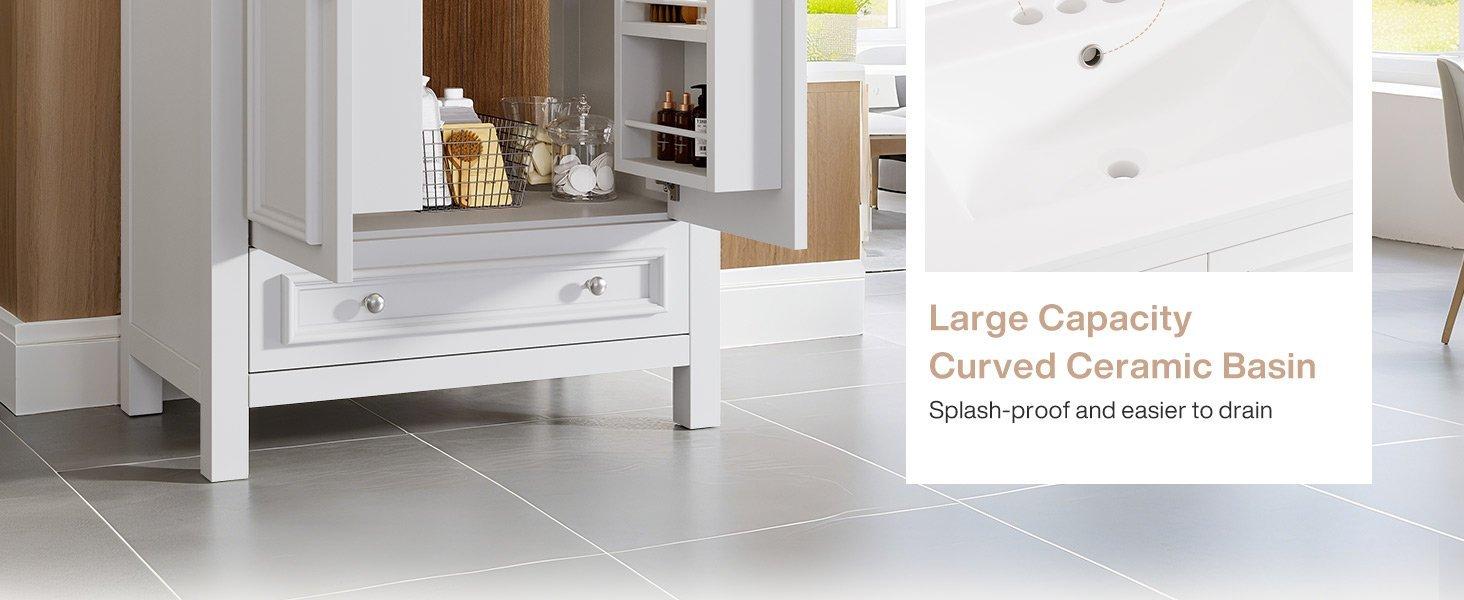 Modern Bathroom Vanity, Vanity Cabinet with Ceramic Basin and 1 Drawer