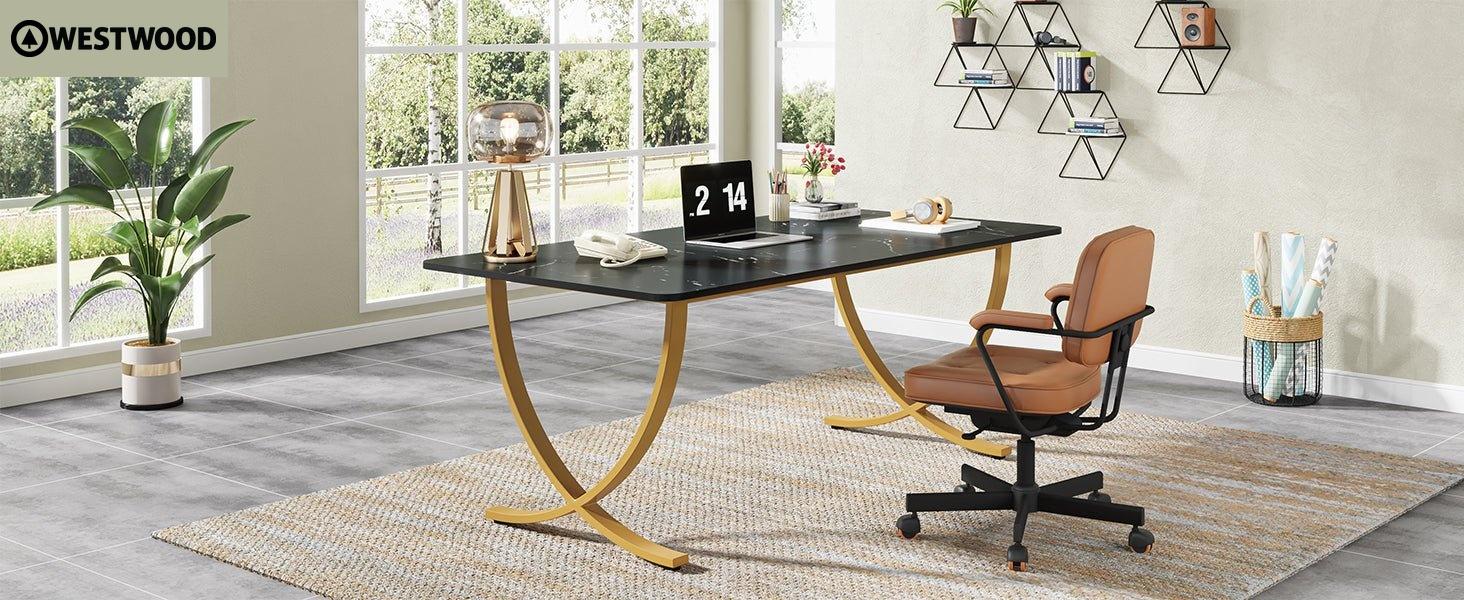63" Executive Desk, Faux Marble Computer Desk Meeting Table