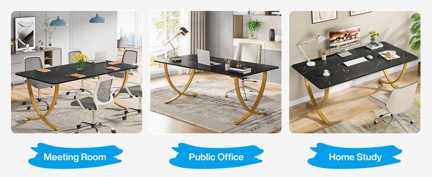 63" Executive Desk, Faux Marble Computer Desk Meeting Table