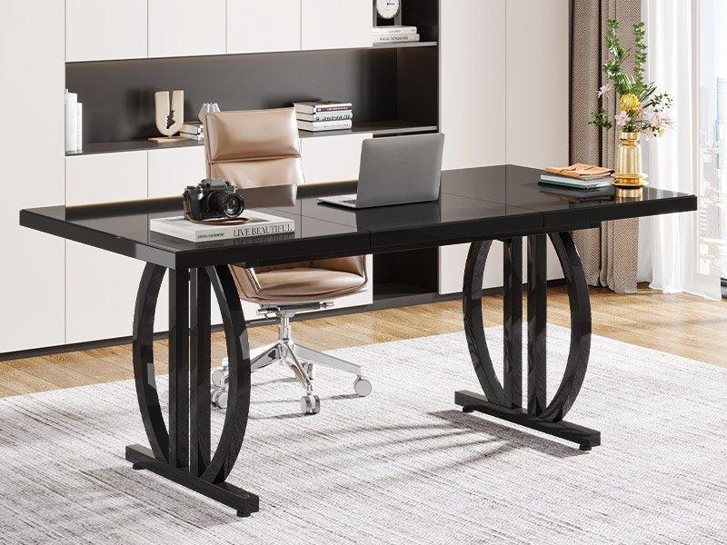 Westwood 63' Modern Black Executive Desk with Geometric Metal Base