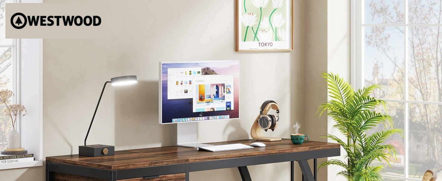 Westwood 59-Inch Modern Computer Desk with File Drawer and Metal Frame