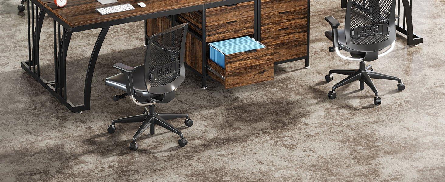 Industrial Computer Desk, 59" Study Desk with Reversible Drawer Cabinet