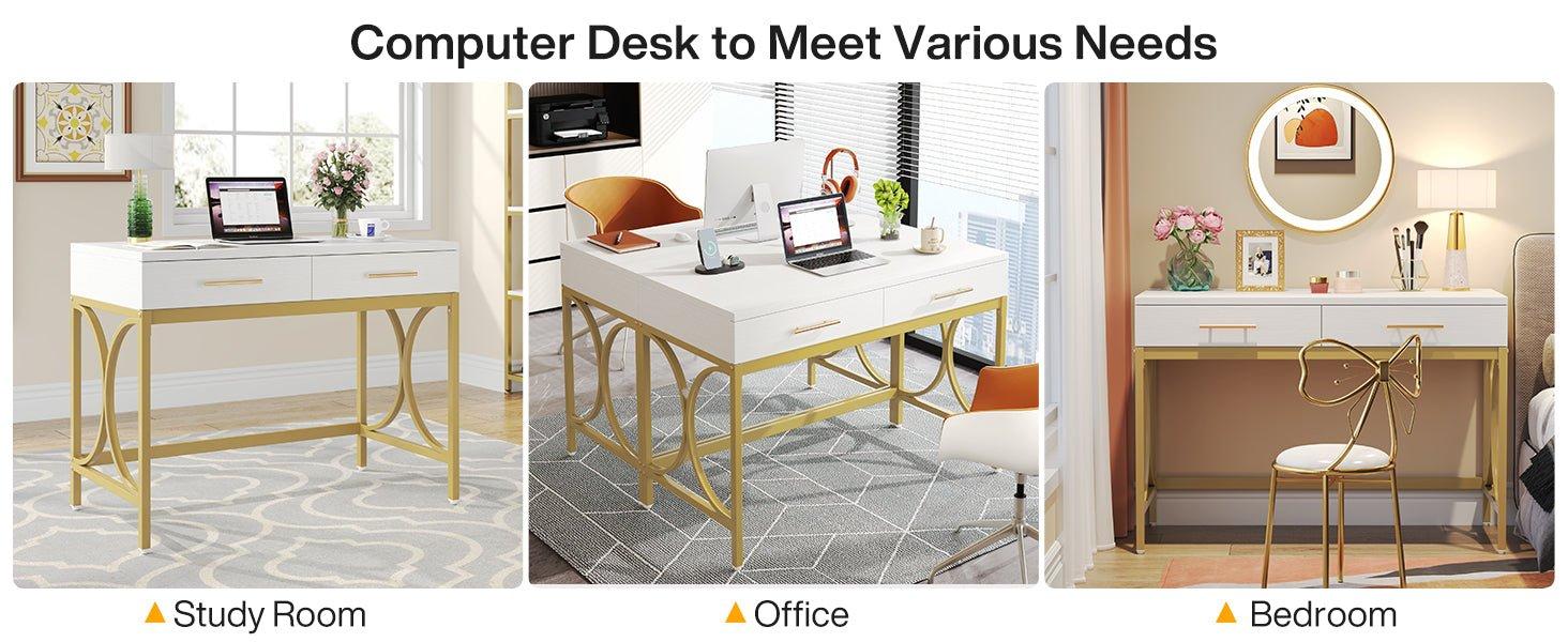 41" Computer Desk, Modern Home Office Writing Desk with 2 Drawers