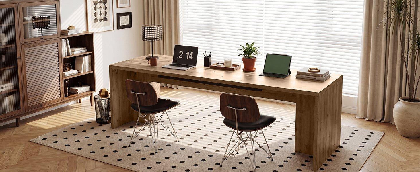 78" Solid Wood Computer Desk for 2 People, Double Desk with Large Tabletop for Home Office