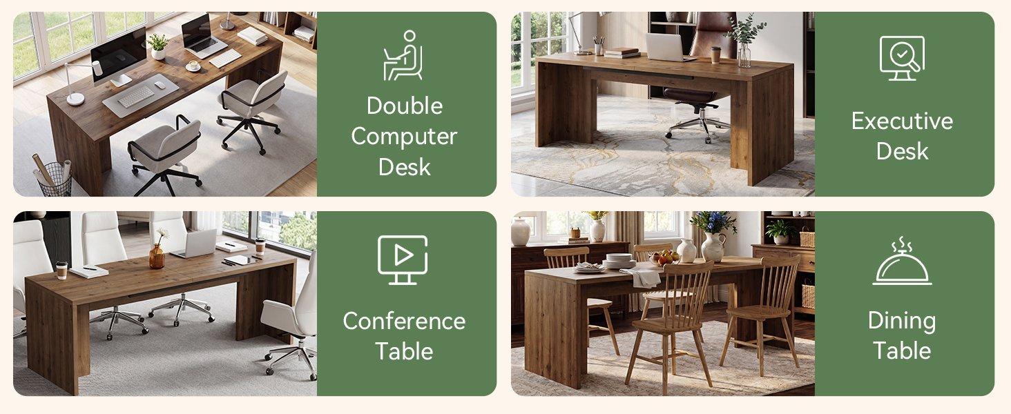 78" Solid Wood Computer Desk for 2 People, Double Desk with Large Tabletop for Home Office