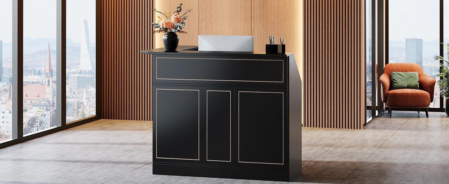 Sleek Black Reception Desk—Elegant Design Elevates Your Space