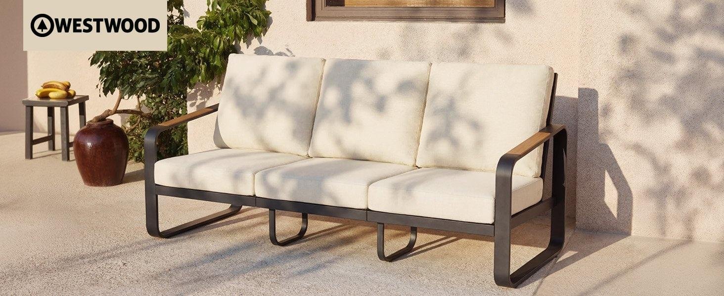 78.7" Wide Outdoor Bench, 3-Person Patio Sofa with Removable Cushions