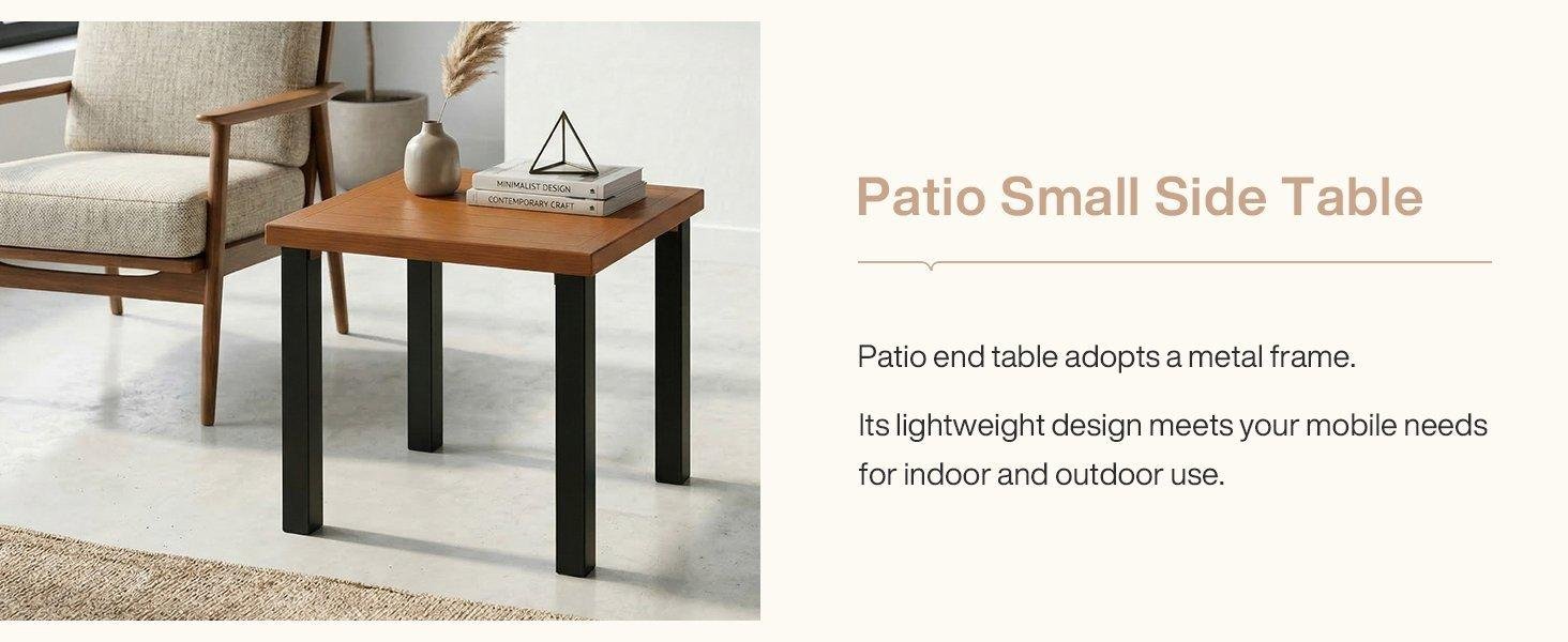 Square Outdoor Side Table, Weather Resistant Patio End Table with Metal Legs