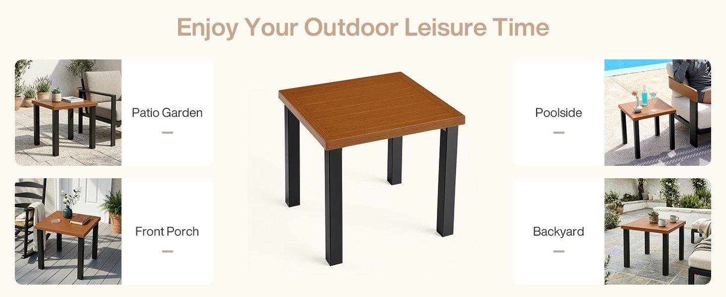Square Outdoor Side Table, Weather Resistant Patio End Table with Metal Legs