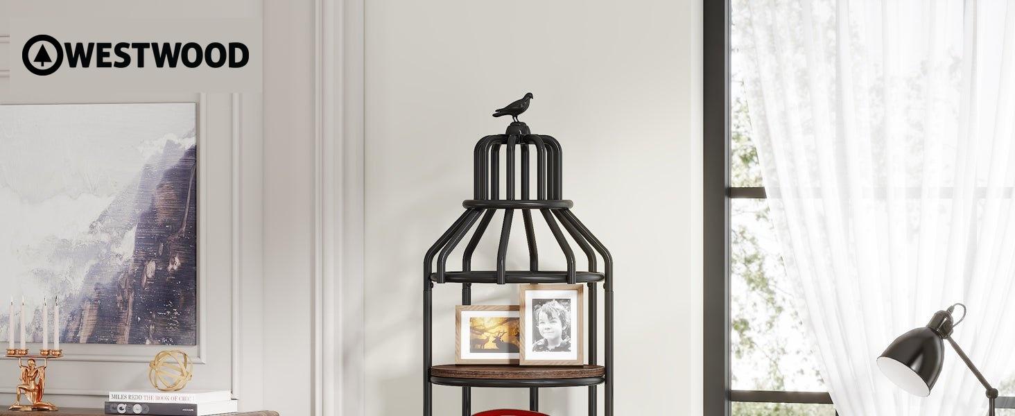 Industrial Bookshelf, 4-Tier Etagere Bookcase with Bird Cage Design