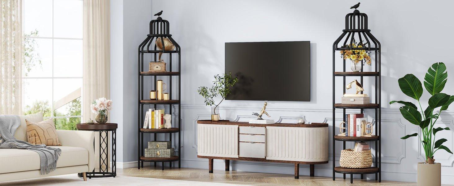 Industrial Bookshelf, 4-Tier Etagere Bookcase with Bird Cage Design