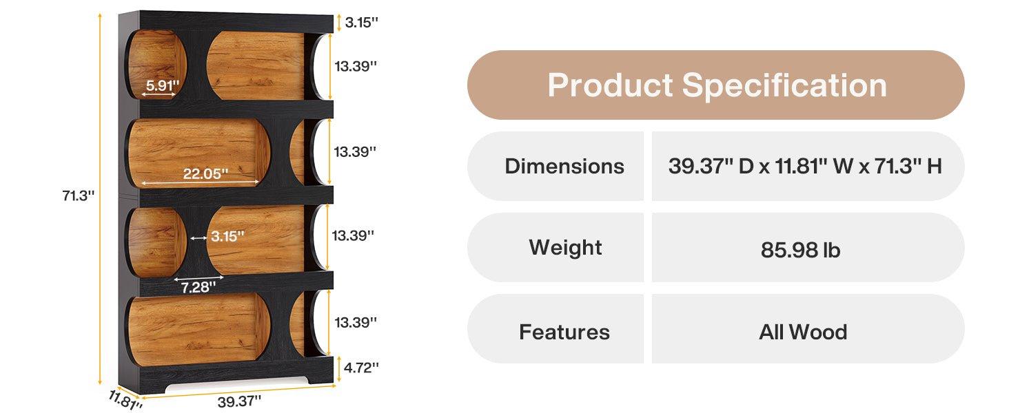 71" Bookshelf, 4-Tier S-Shaped Bookcase Freestanding Display Shelves