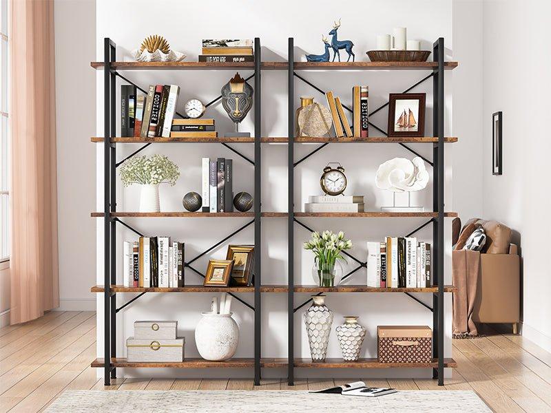 5-Tier Rustic Bookshelf for Living Room