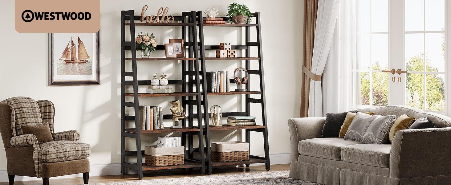 Westwood 5 Shelf Ladder Bookshelf Rustic Bookcase, A Great Solution for Organizing Your Books, Collections, Nickknacks, Ornaments