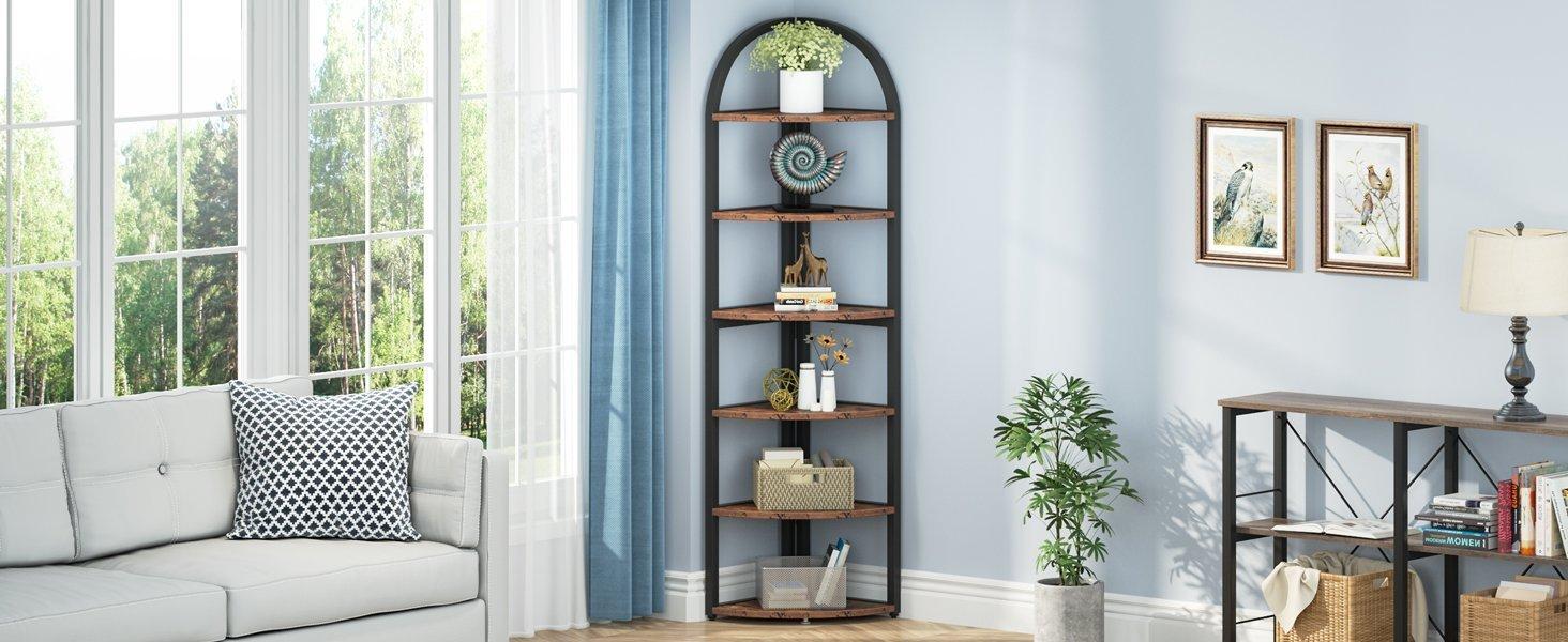 6-Tier Corner Shelf, 71 inch Tall Corner Bookshelf for Small Space