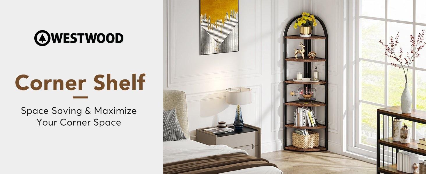 6-Tier Corner Shelf, 71 inch Tall Corner Bookshelf for Small Space