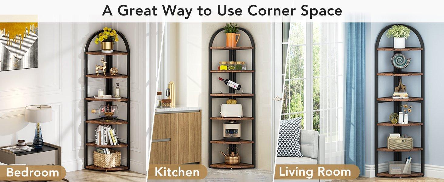 6-Tier Corner Shelf, 71 inch Tall Corner Bookshelf for Small Space