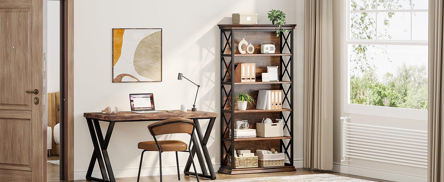 6-Tier Bookshelf, 70.87" Etagere Metal and Wooden Bookcase for Home Office
