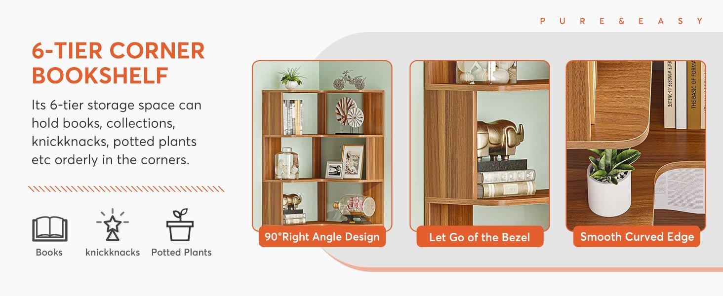 6-Tier Corner Bookshelf, 64.96" Corner Bookcase with Anti-Drop Panel