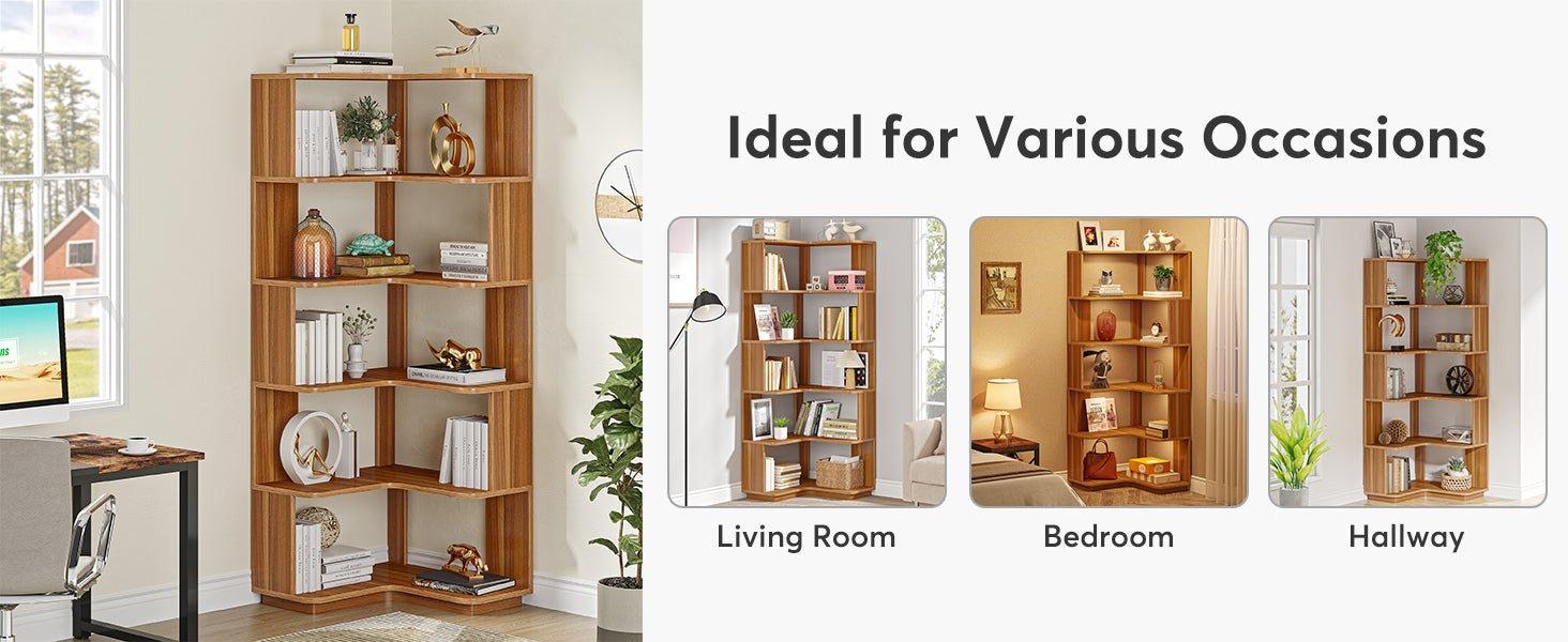 6-Tier Corner Bookshelf, 64.96" Corner Bookcase with Anti-Drop Panel