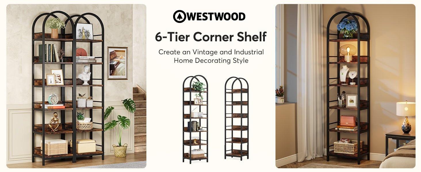 6-Tier Bookshelf, 78.7" Narrow Bookcase Arched Display Shelf