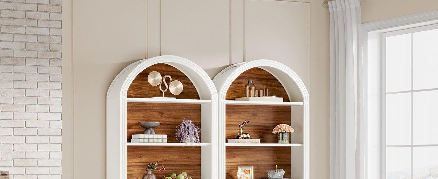6/8-Tier Tall Bookshelf, Wooden Arched Bookcase Display Shelving Unit