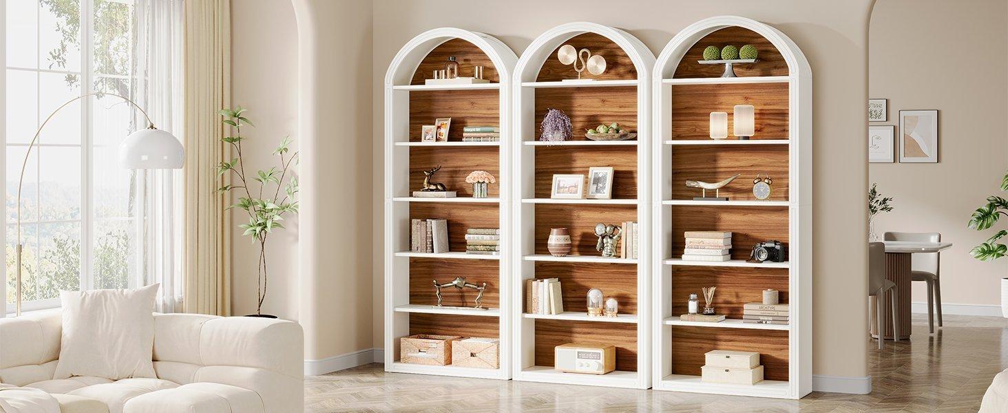 6/8-Tier Tall Bookshelf, Wooden Arched Bookcase Display Shelving Unit