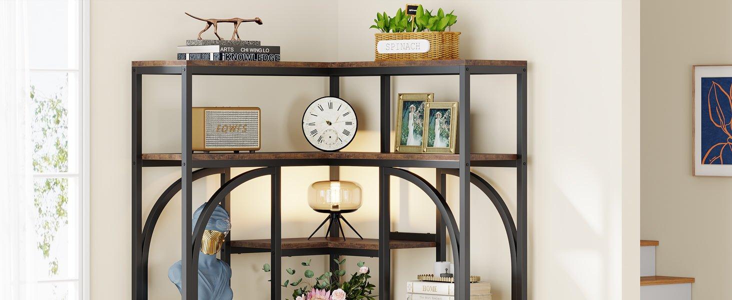 7-Shelf Corner Bookshelf, L-Shaped Bookcase Display Rack