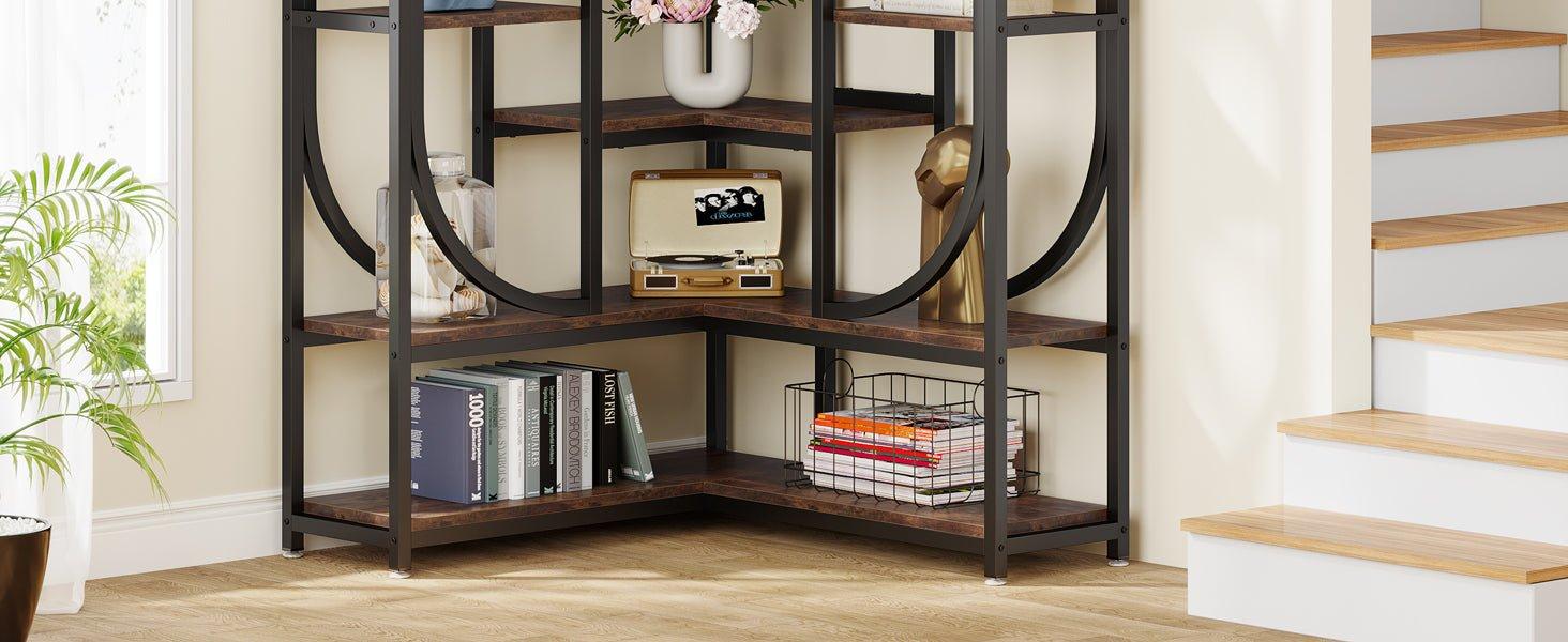 7-Shelf Corner Bookshelf, L-Shaped Bookcase Display Rack