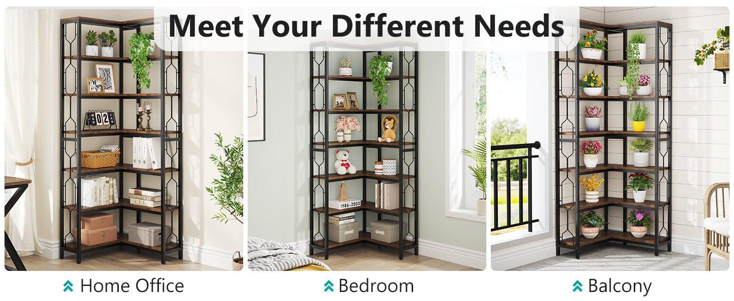 7-Tier Corner Bookshelf, Industrial Corner Etagere Bookcase