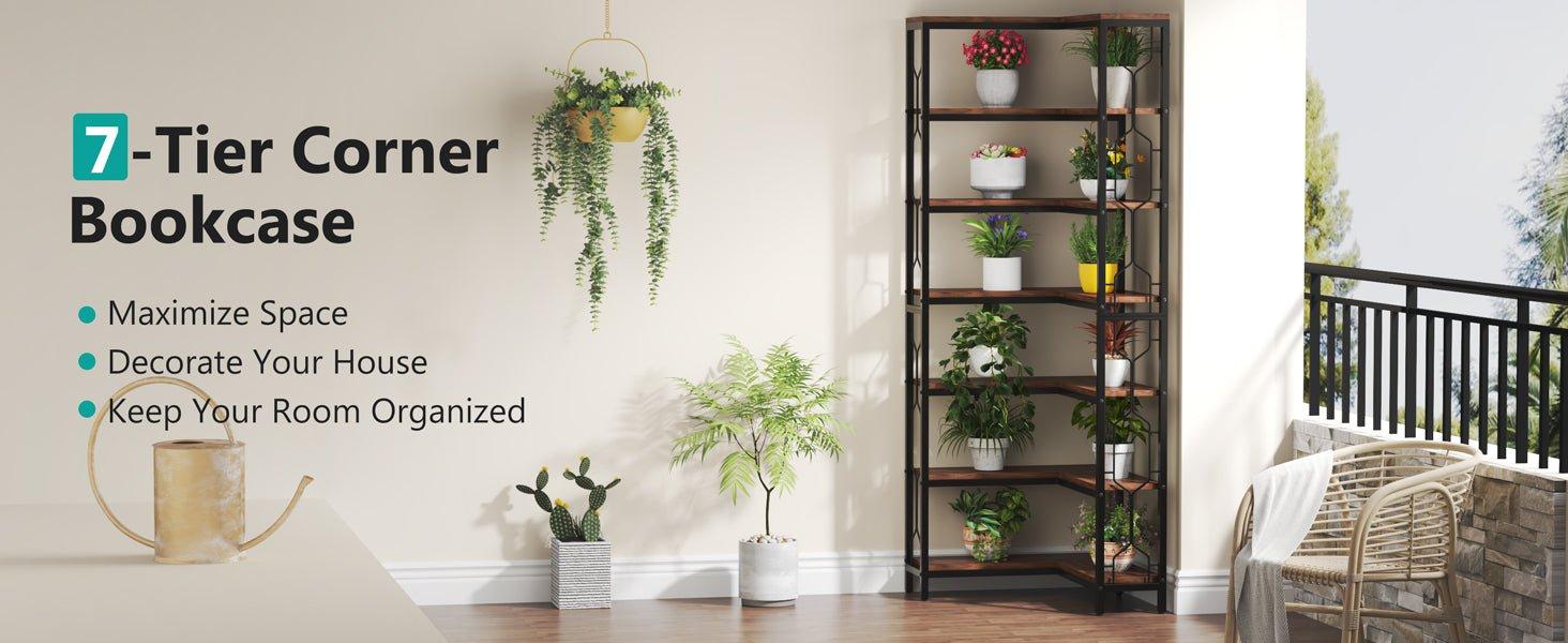 7-Tier Corner Bookshelf, Industrial Corner Etagere Bookcase