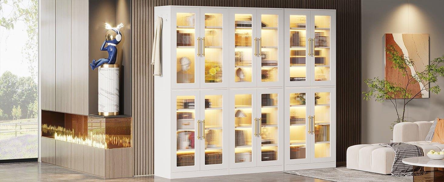 8-Tier White Tall Storage Cabinet With Doors for Your Living Room