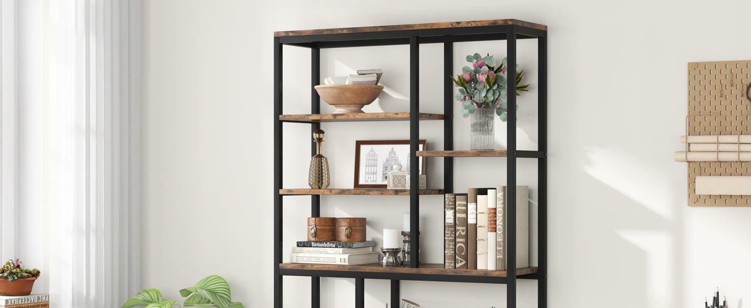 79" Tall Etagere Bookcase, 8-Tier Staggered Bookcase