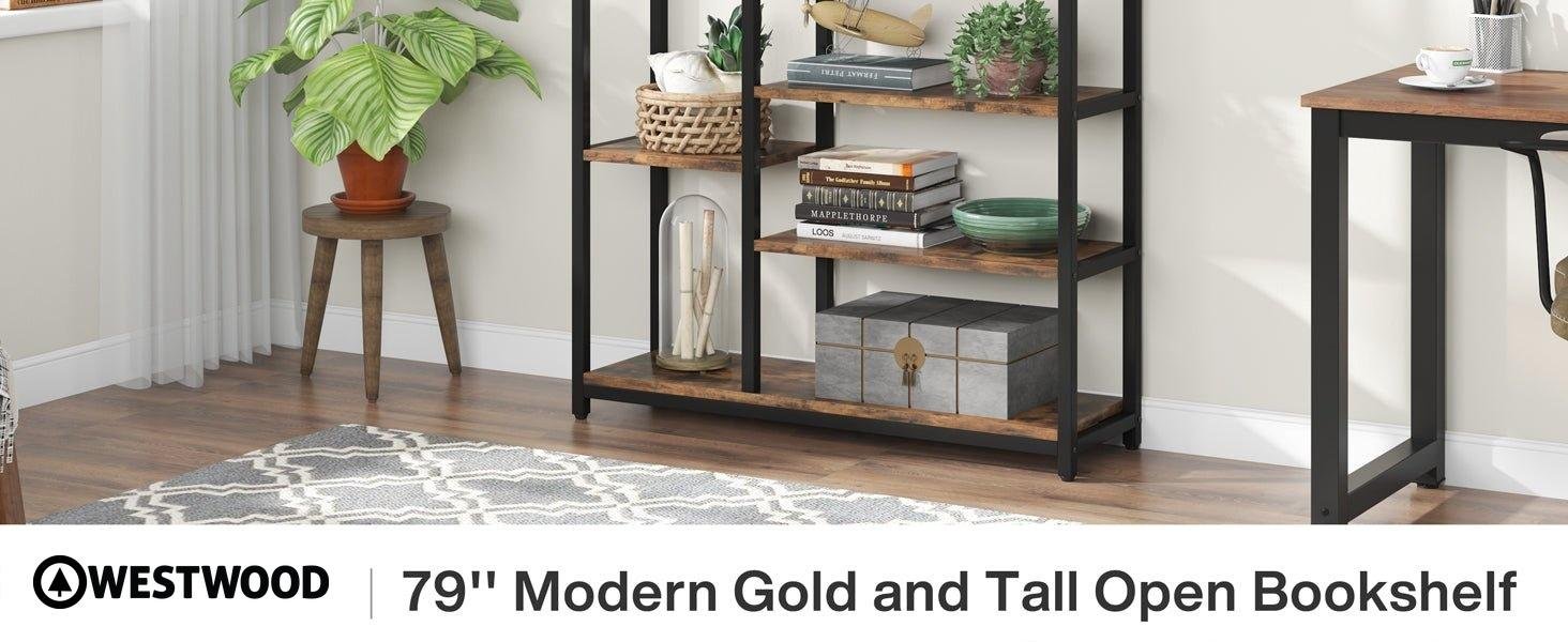 79" Tall Etagere Bookcase, 8-Tier Staggered Bookcase