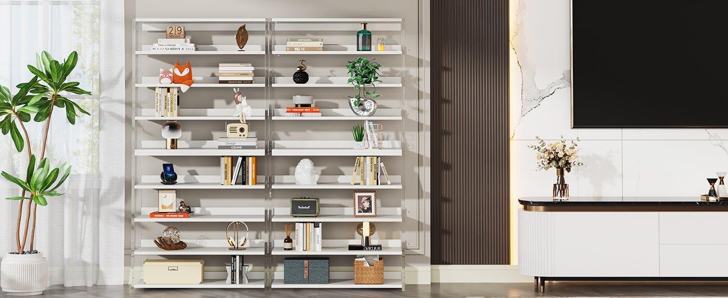 Position 2 8-Tier Bookshelves Side by Side for More Storage Space