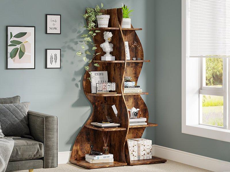 Westwood Streamlined 5-tier corner shelf with seagrass-like design.