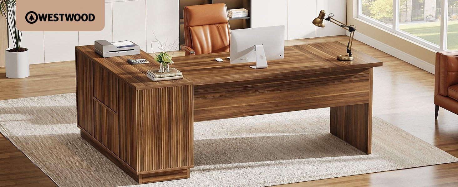 Westwood L-Shaped Executive Desk with File Cabinet