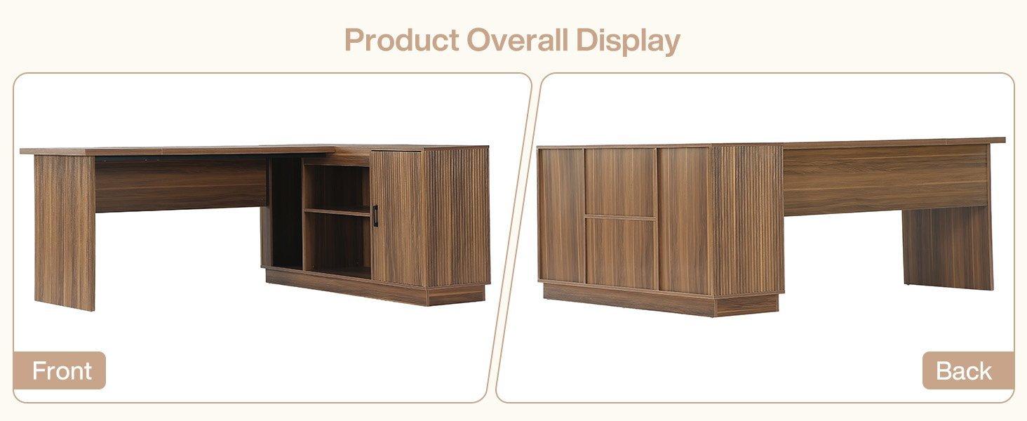 71" Executive Desk, L-Shaped Office Computer Table with File Cabinet