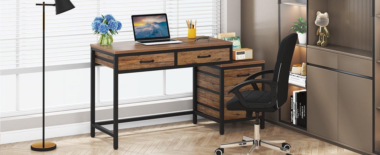 5-Drawer Computer Desk, Study Writing Table with Reversible Drawer Cabinet