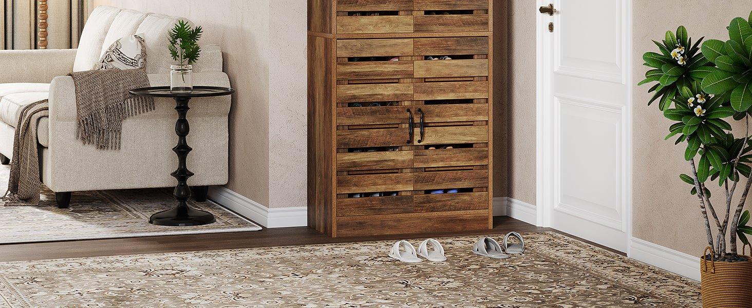 The Westwood 70.8' Tall Shoe Cabinet is a beautiful and practical addition to any home, blending functionality with style effortlessly. Perfectly designed for use in entryways, hallways, closets, this cabinet introduces elegance with its rustic brown finish, complementing any decor seamlessly.