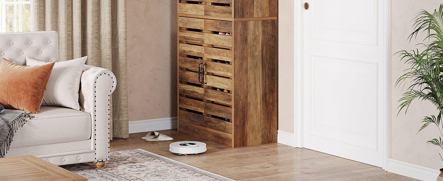 A standout feature of this cabinet is its hollow breathable shutter doors which allow air to circulate, mitigating bad odors and excessive moisture. Moreover, these shutter doors maintain a sleek look by hiding your shoes, keeping an air of tidiness.