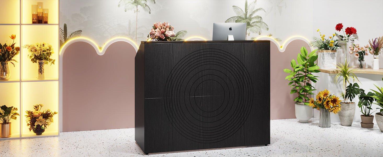 46.5" Reception Desk, Modern Front Desk Counter Table with Open Shelves