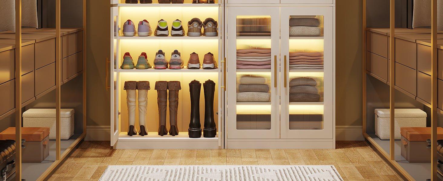 66.9" Tall Shoe Storage Cabinet, 8-Tier Entryway Shoe Organizer Rack with Acrylic Doors and LED Lights