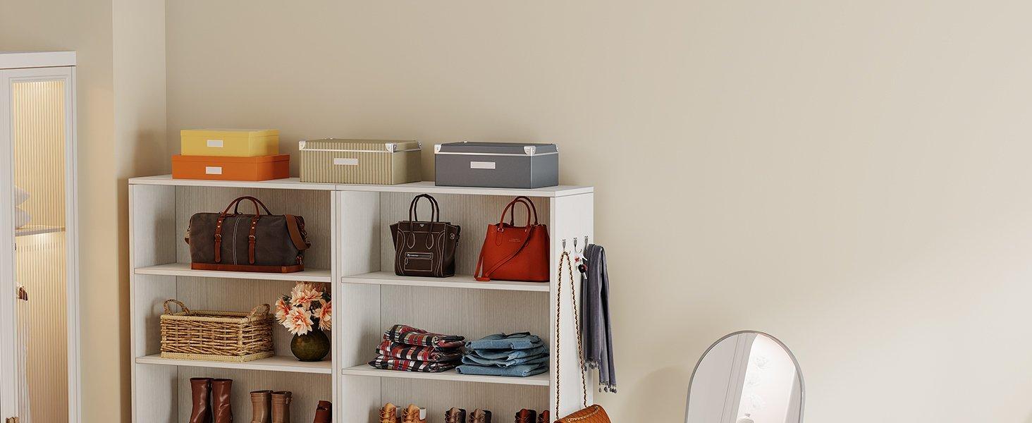 Freestanding Shoe Cabinet, 24 Pair Shoe Rack with Side Hooks