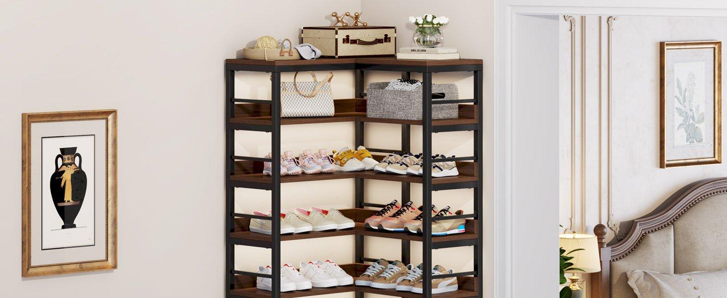 9-Tier Corner Shoe Rack, Freestanding Shoe Storage Shelf